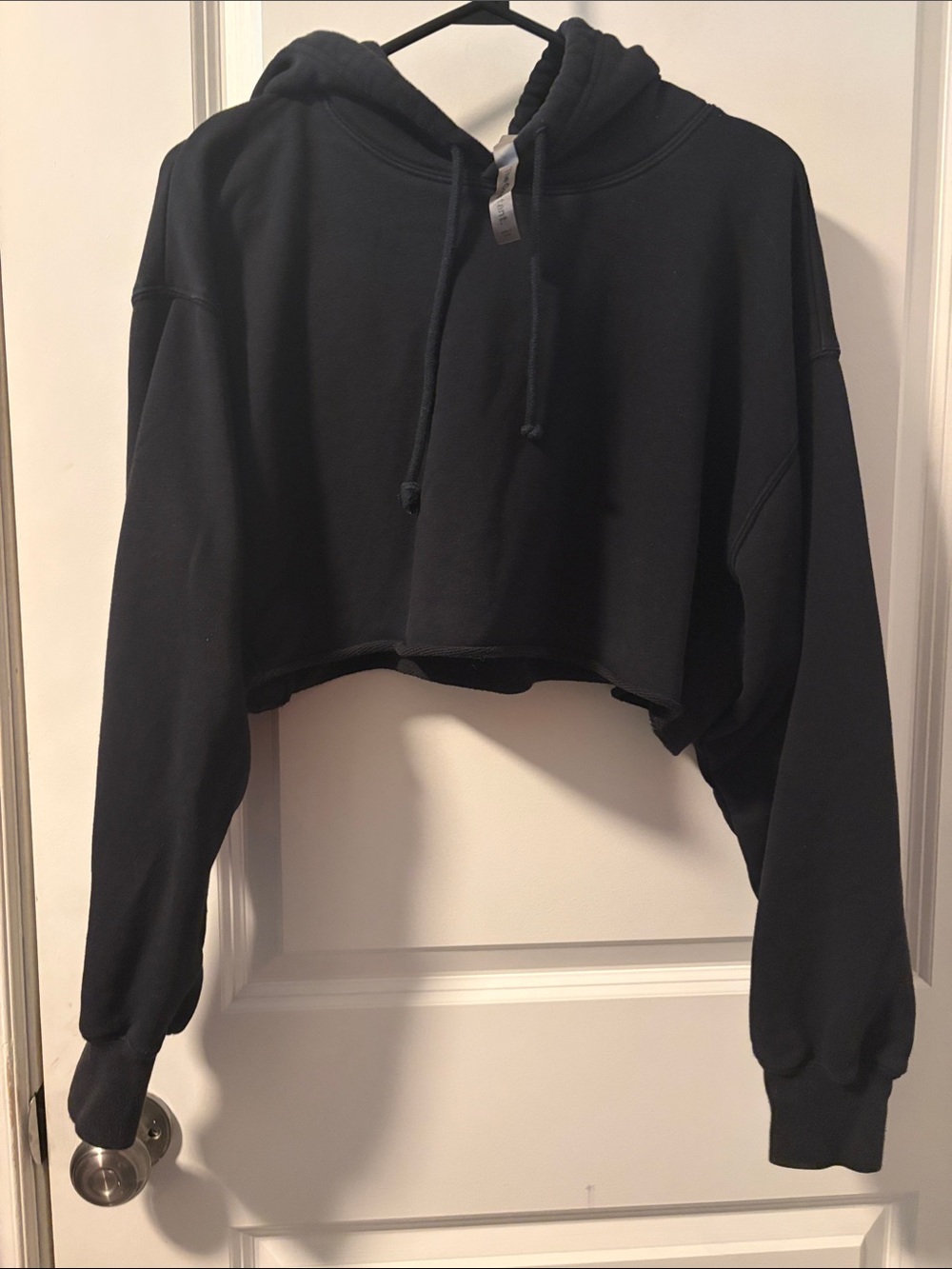 Black Cropped Crewneck Hoodie Sweater for Women